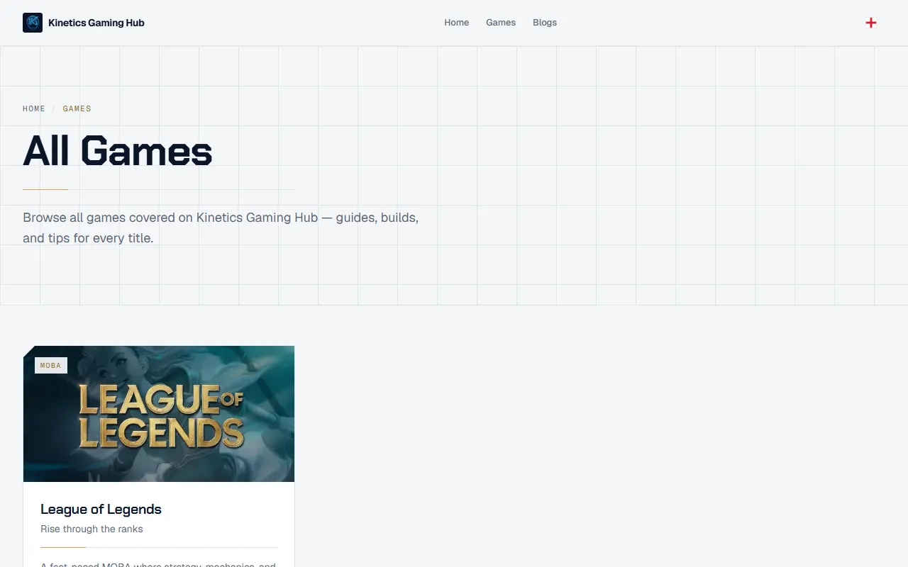 The games index page
